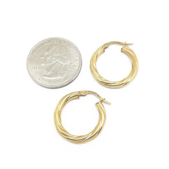 Hoop Earrings Italian 14K Gold Twist Rope - Picture 3 of 4